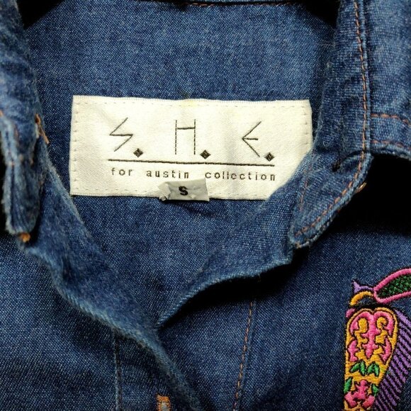 S.H.E. For Austin Collection Embroidered Denim Western Shirt Women's Small Rodeo - Picture 4 of 7